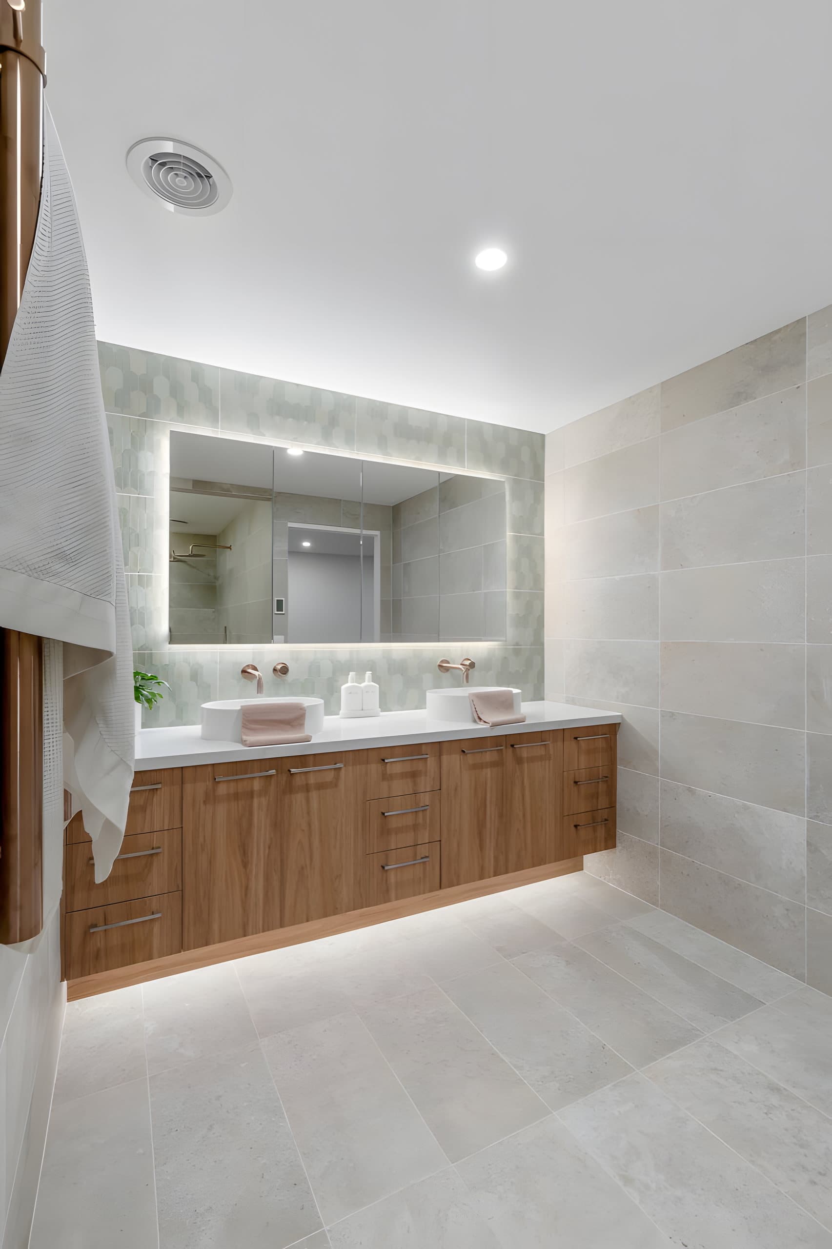 Floating timber vanity with underlighting