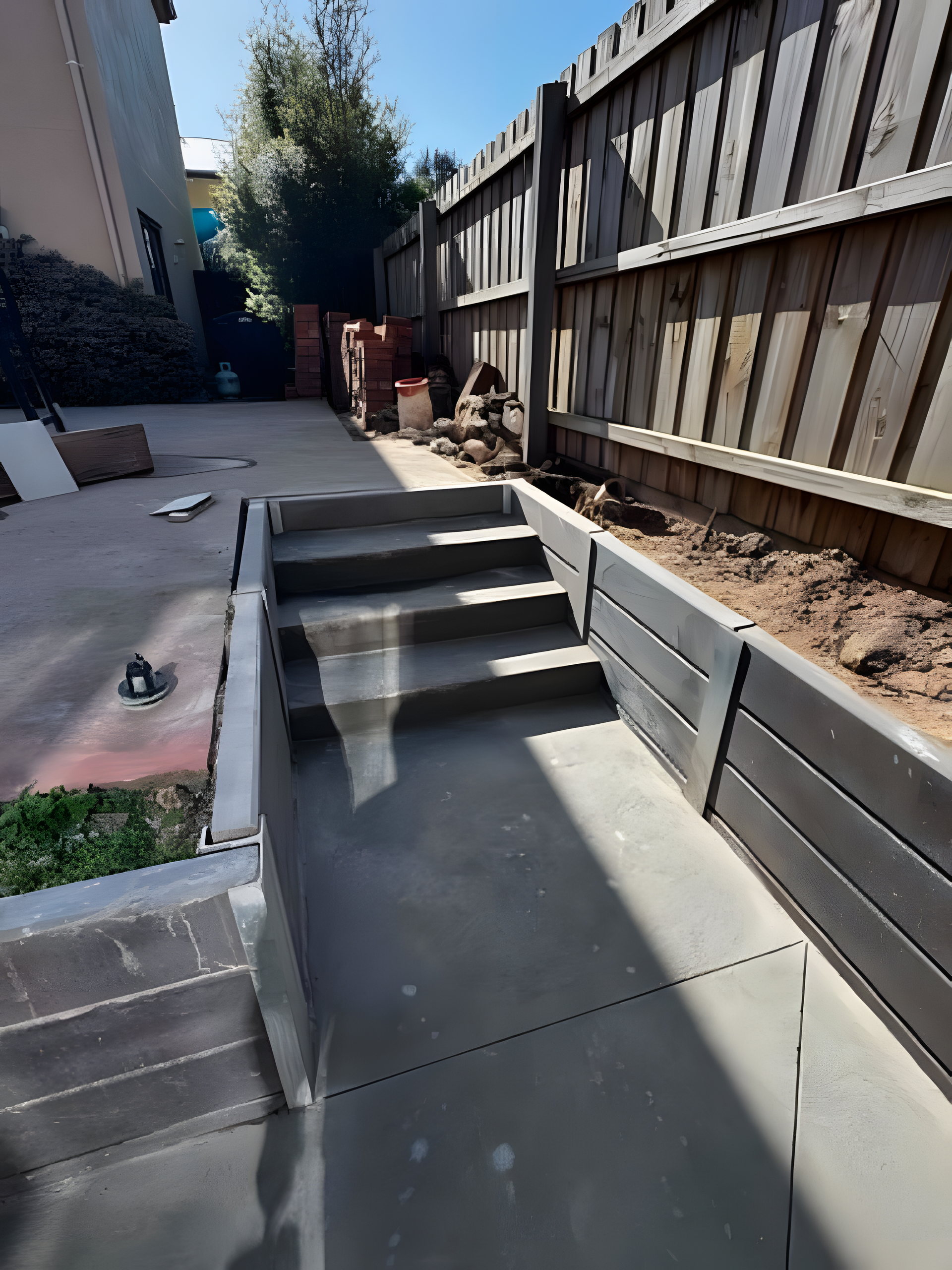Concrete steps with sleeper retaining